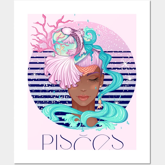 Pisces Zodiac Sign | Circle Beautiful Girl Wall Art by Violete Designs